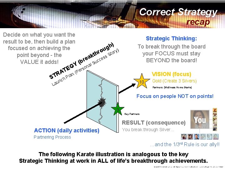 Correct Strategy recap Decide on what you want the result to be, then build