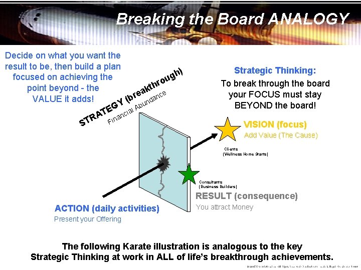 Breaking the Board ANALOGY Decide on what you want the result to be, then