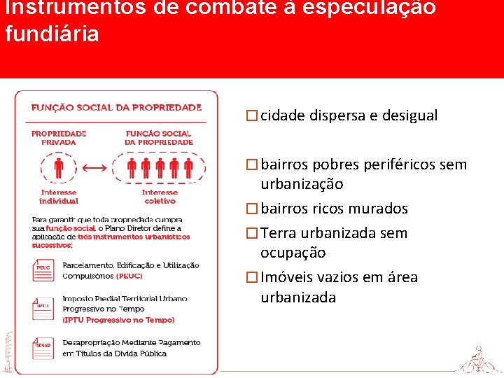 Instrumentos de combate à especulação fundiária � cidade dispersa e desigual � bairros pobres