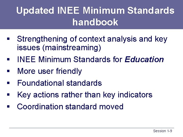 Updated INEE Minimum Standards handbook § Strengthening of context analysis and key issues (mainstreaming)