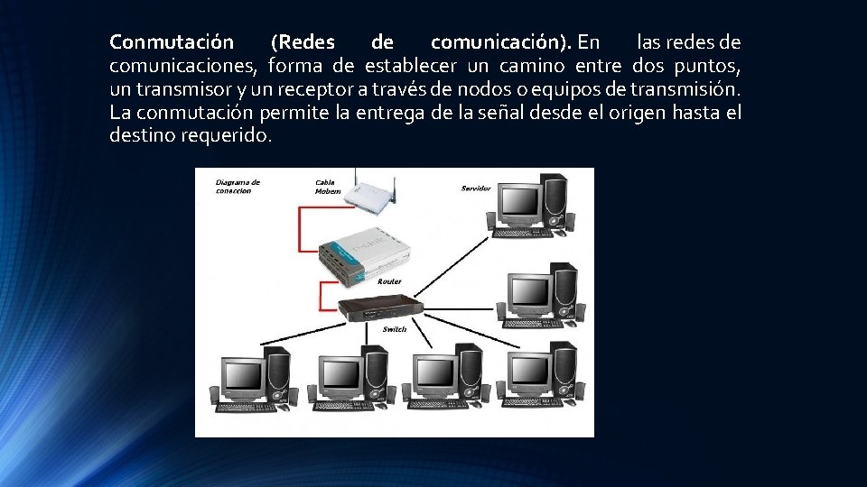 Conmutación (Redes de comunicación). En las redes de comunicaciones, forma de establecer un camino