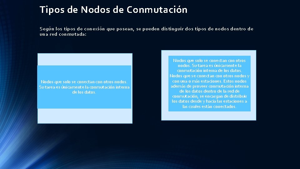 Tipos de Nodos de Conmutación Según los tipos de conexión que posean, se pueden