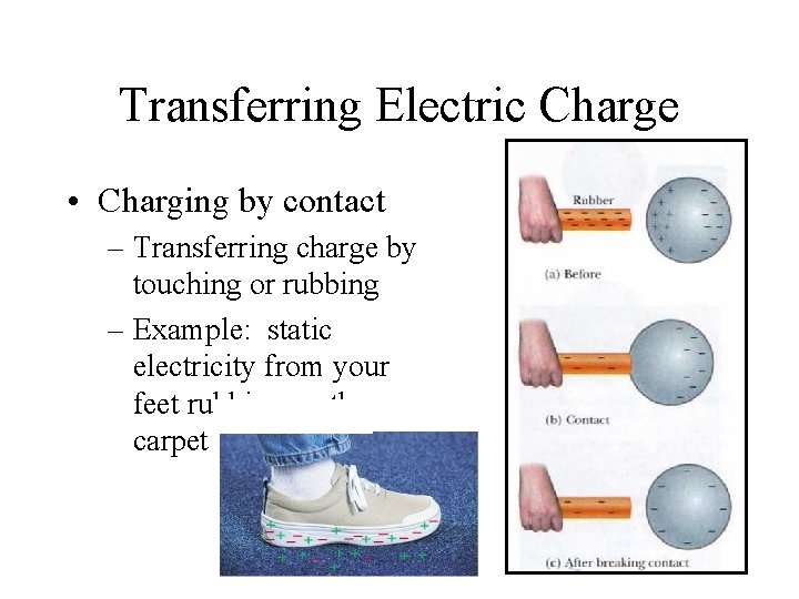 Transferring Electric Charge • Charging by contact – Transferring charge by touching or rubbing