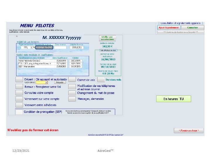 M. XXXXXX Yyyyyyy En heures TU 12/23/2021 Aéro. Gest™ 