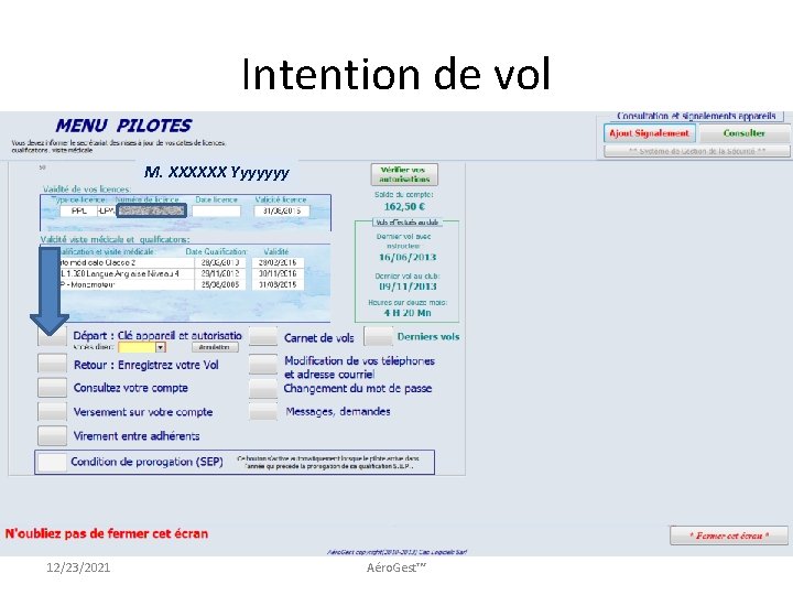 Intention de vol M. XXXXXX Yyyyyyy 12/23/2021 Aéro. Gest™ 