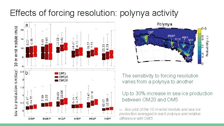 Effects of forcing resolution: polynya activity The sensitivity to forcing resolution varies from a