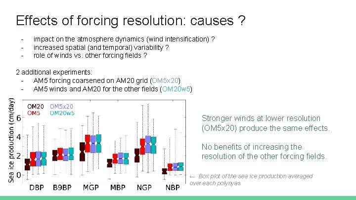 Effects of forcing resolution: causes ? - impact on the atmosphere dynamics (wind intensification)