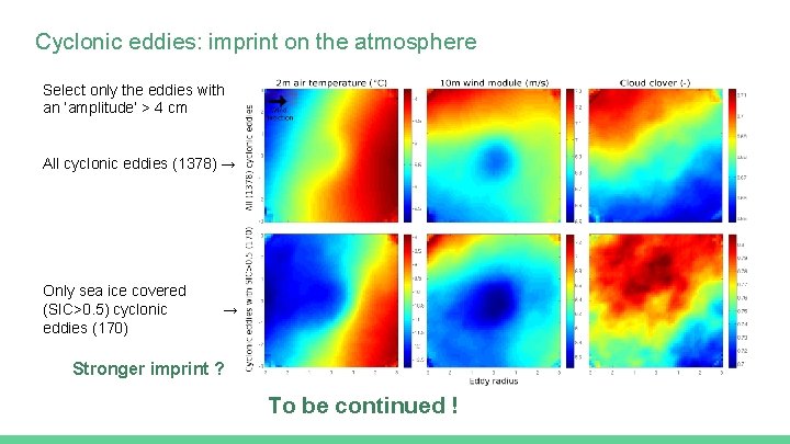 Cyclonic eddies: imprint on the atmosphere Select only the eddies with an ‘amplitude’ >