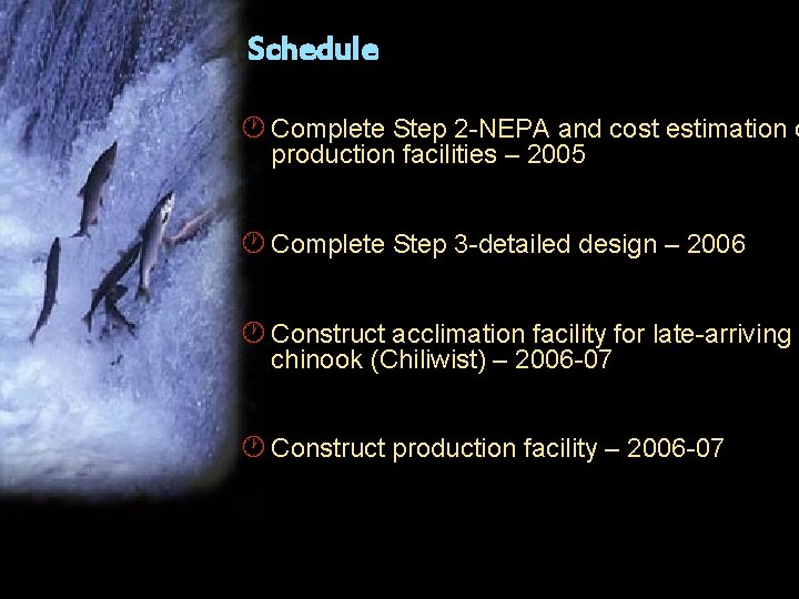 Schedule · Complete Step 2 -NEPA and cost estimation o production facilities – 2005