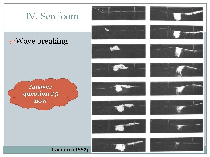 IV. Sea foam Wave breaking Answer question #5 now Lamarre (1993) 