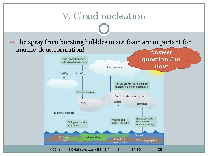 V. Cloud nucleation The spray from bursting bubbles in sea foam are important for