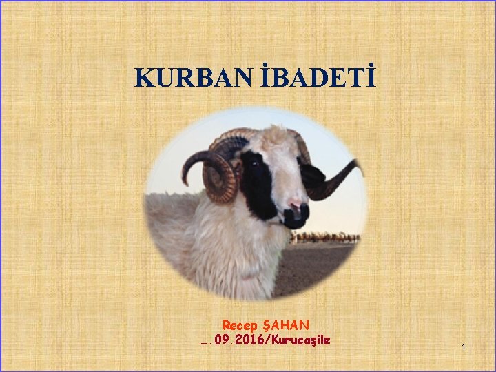 KURBAN İBADETİ Recep ŞAHAN …. 09. 2016/Kurucaşile 1 