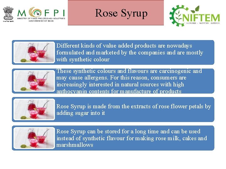 Rose Syrup Different kinds of value added products are nowadays formulated and marketed by