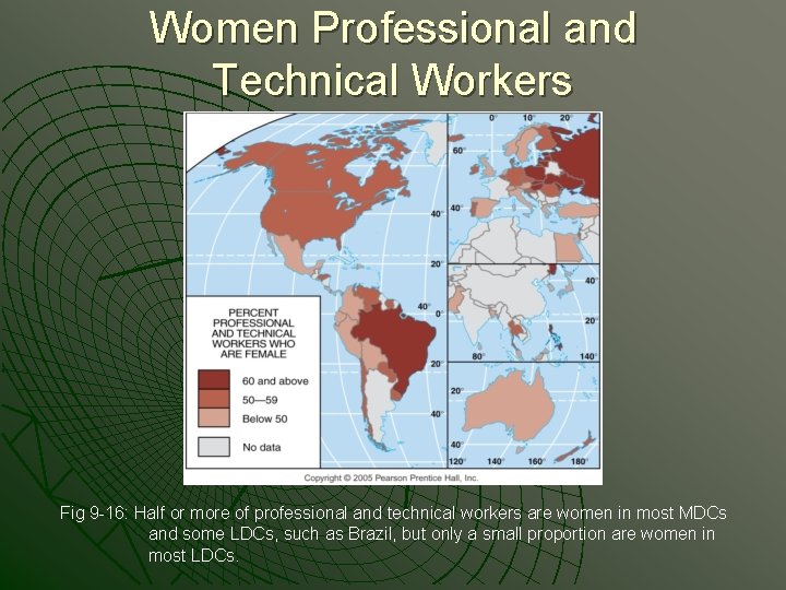 Women Professional and Technical Workers Fig 9 -16: Half or more of professional and