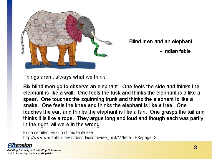 Blind men and an elephant - Indian fable Things aren’t always what we think!