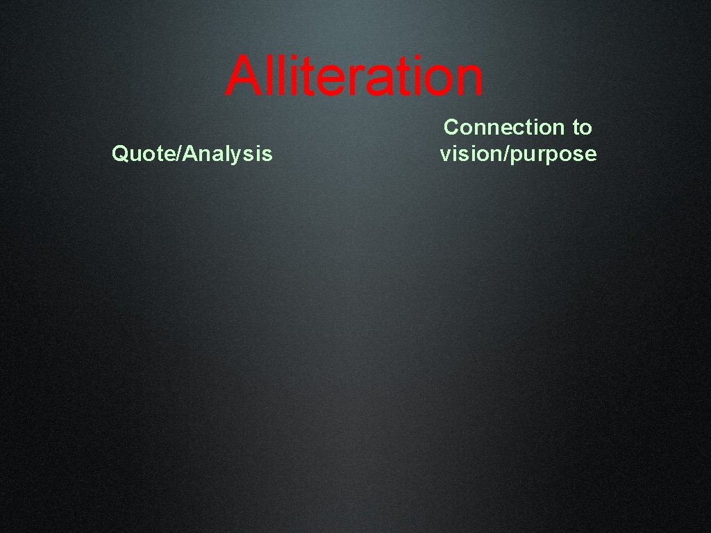 Alliteration Quote/Analysis Connection to vision/purpose 