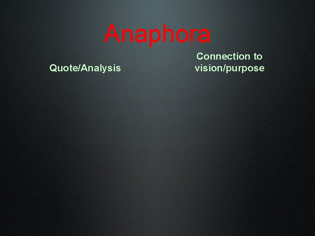 Anaphora Quote/Analysis Connection to vision/purpose 