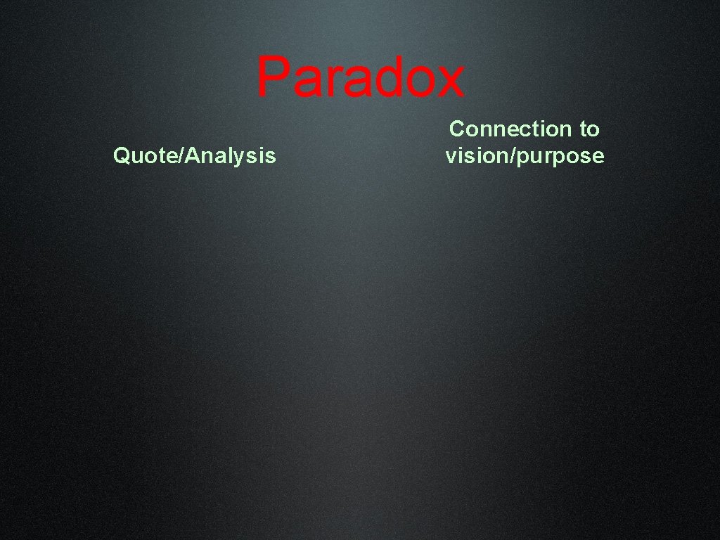 Paradox Quote/Analysis Connection to vision/purpose 