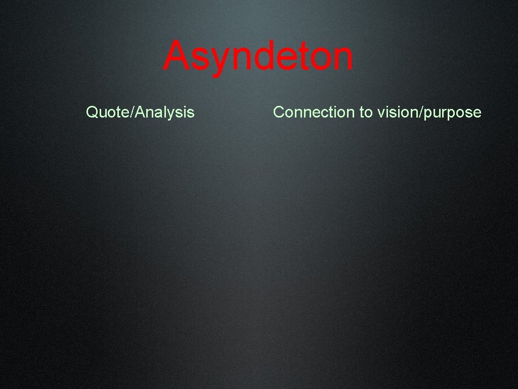 Asyndeton Quote/Analysis Connection to vision/purpose 