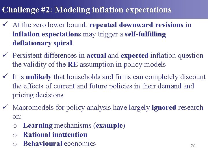 Challenge #2: Modeling inflation expectations ü At the zero lower bound, repeated downward revisions Challenge #2: Modeling inflation expectations ü At the zero lower bound, repeated downward revisions