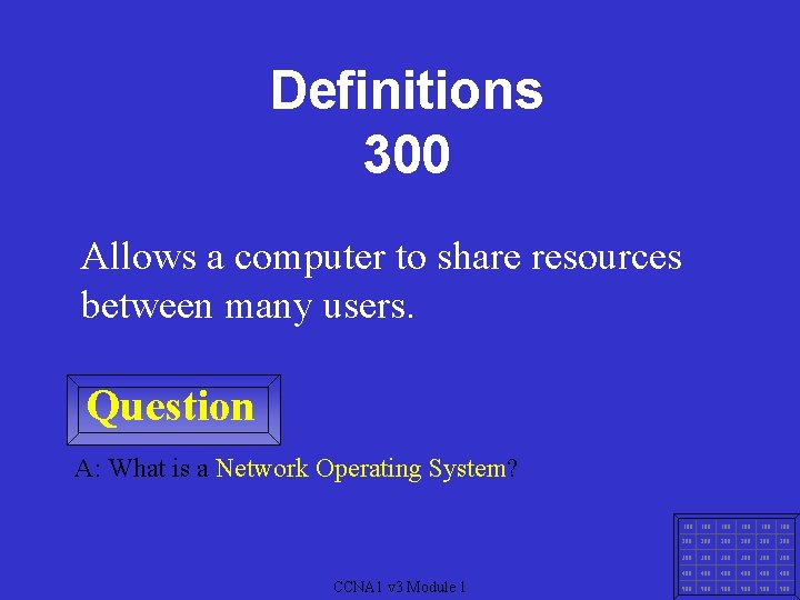 Definitions 300 Allows a computer to share resources between many users. Question A: What
