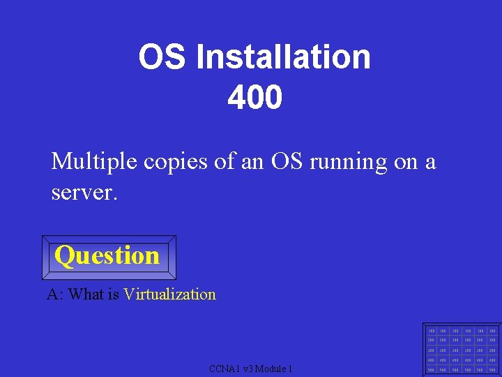 OS Installation 400 Multiple copies of an OS running on a server. Question A:
