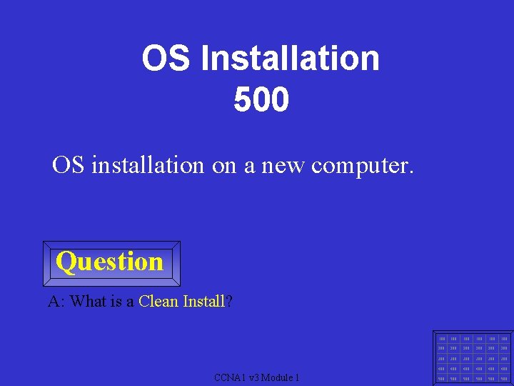 OS Installation 500 OS installation on a new computer. Question A: What is a