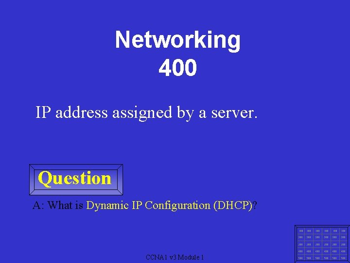 Networking 400 IP address assigned by a server. Question A: What is Dynamic IP