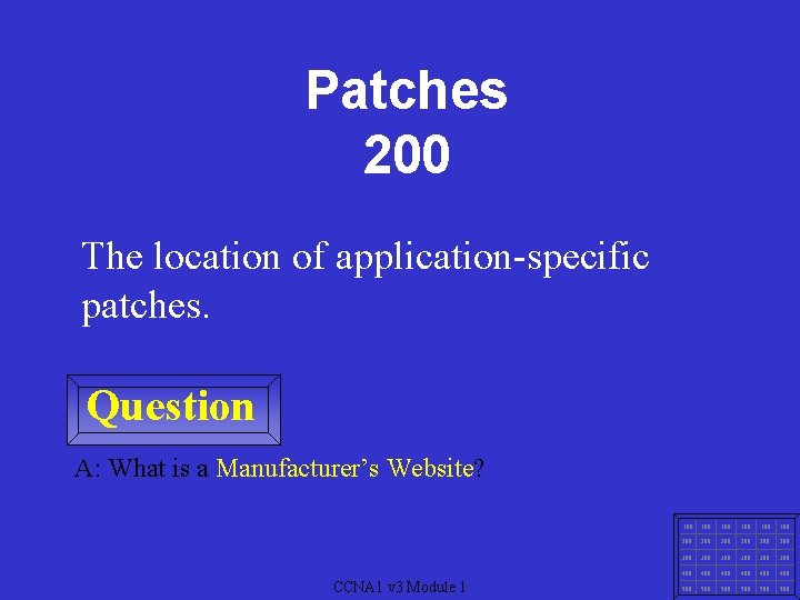Patches 200 The location of application-specific patches. Question A: What is a Manufacturer’s Website?