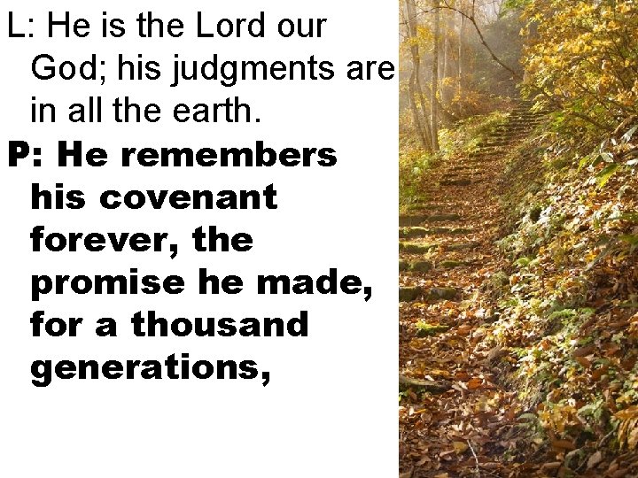 L: He is the Lord our God; his judgments are in all the earth.