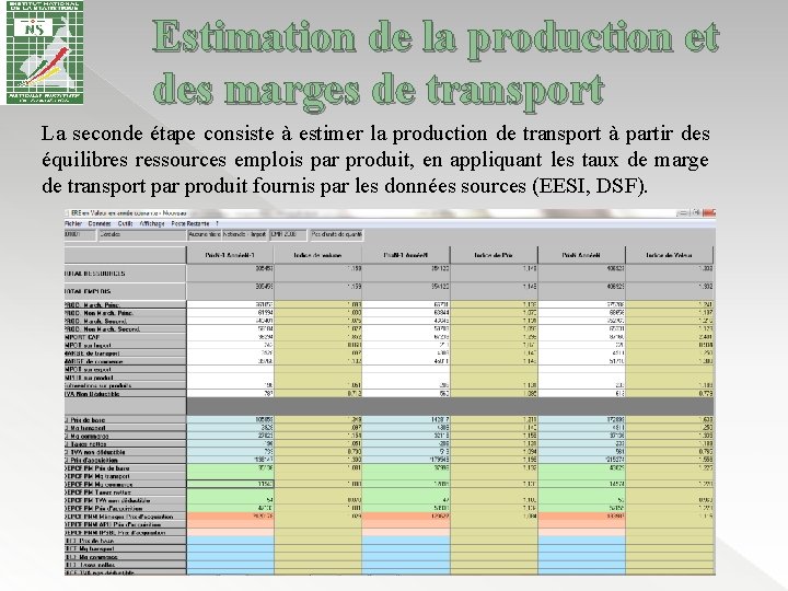 Estimation de la production et des marges de transport La seconde étape consiste à