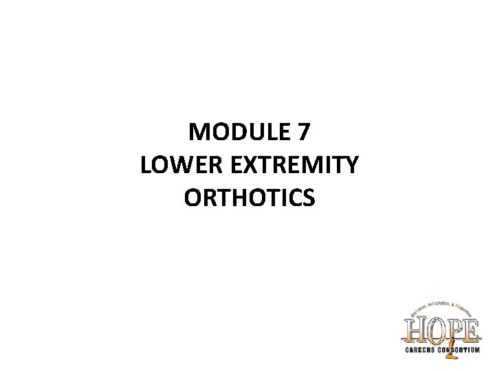 MODULE 7 LOWER EXTREMITY ORTHOTICS 