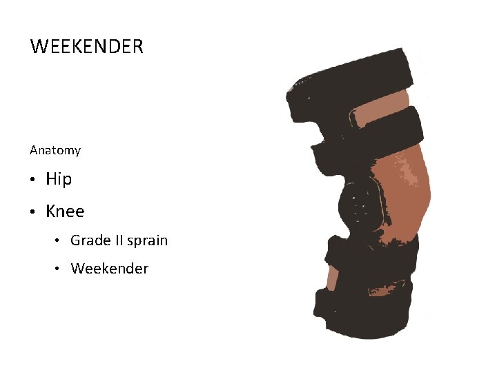 WEEKENDER Anatomy • Hip • Knee • Grade II sprain • Weekender 