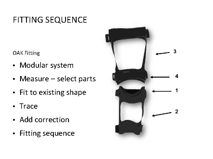 FITTING SEQUENCE OAK Fitting • Modular system • Measure – select parts • Fit