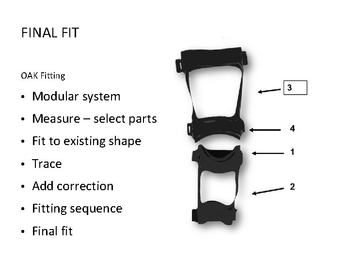 FINAL FIT OAK Fitting • Modular system • Measure – select parts • Fit