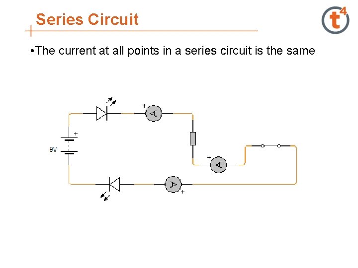 Series Circuit • The current at all points in a series circuit is the