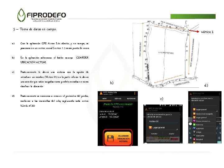 5 – Toma de datos en campo. a) Con la aplicación GPS Arrow Lite