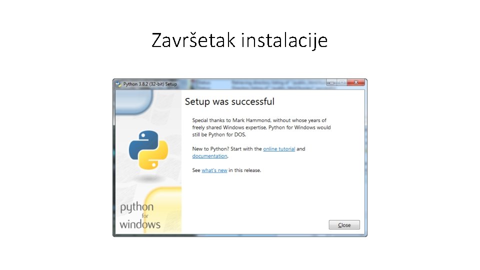 Završetak instalacije 