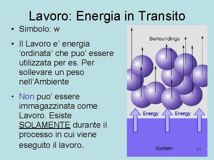 Lavoro: Energia in Transito • Simbolo: w • Il Lavoro e’ energia ‘ordinata’ che