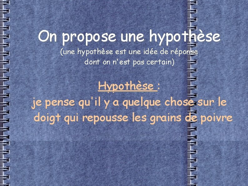 On propose une hypothèse (une hypothèse est une idée de réponse dont on n'est