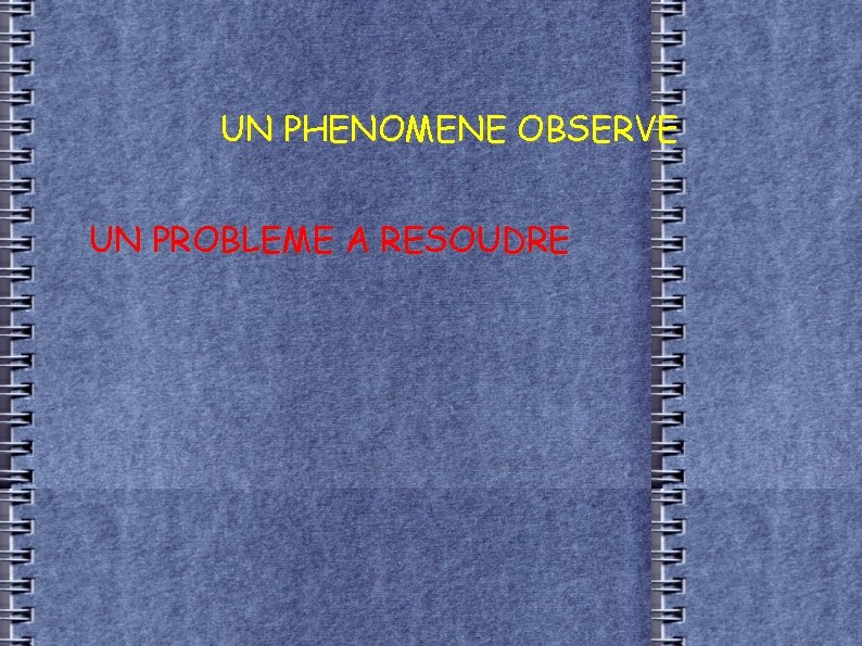 UN PHENOMENE OBSERVE UN PROBLEME A RESOUDRE 