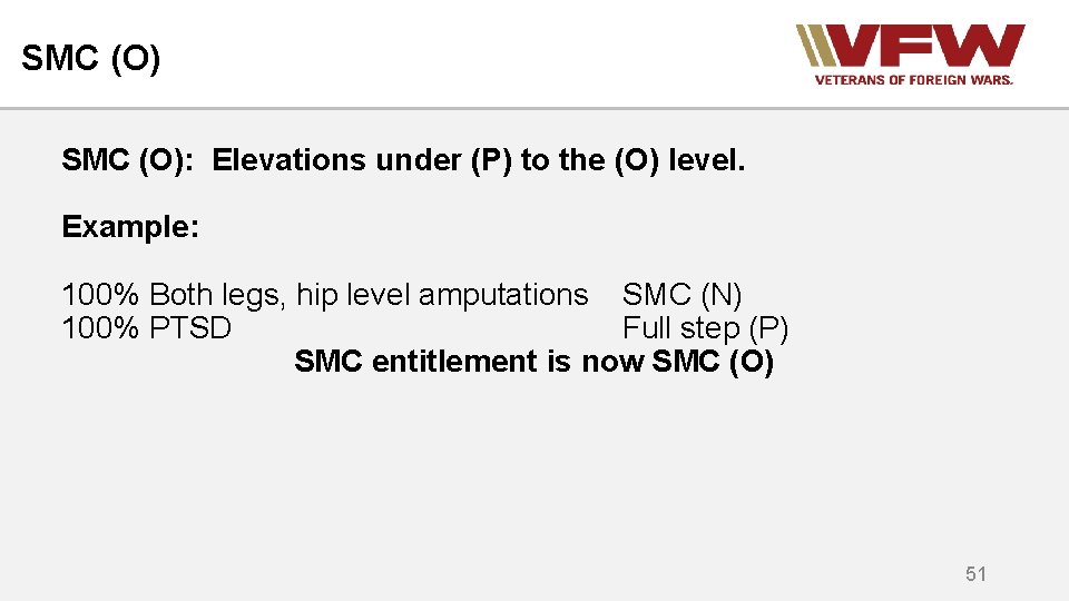 SMC (O): Elevations under (P) to the (O) level. Example: 100% Both legs, hip