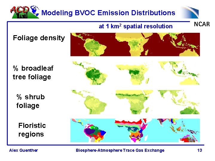 Modeling BVOC Emission Distributions at 1 km 2 spatial resolution Foliage density % broadleaf
