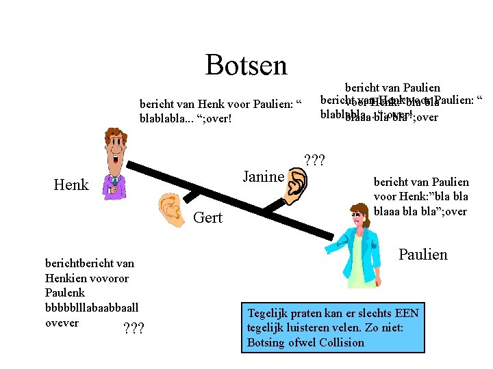 Botsen bericht van Henk voor Paulien: “ blablabla. . . “; over! Janine Henk