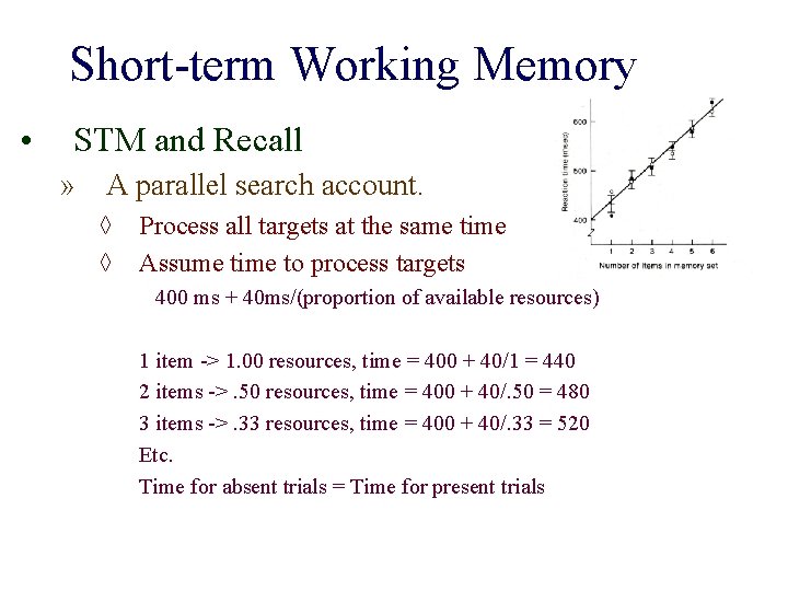 Short-term Working Memory • STM and Recall » A parallel search account. ◊ Process