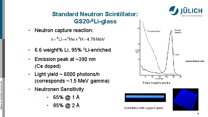 Standard Neutron Scintillator: GS 20 -6 Li-glass • Neutron capture reaction: • 6. 6