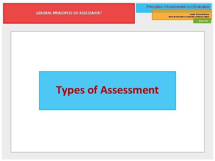 Principles of Assessment and Evaluation GENERAL PRINCIPLES OF ASSESSMENT Created bt Zuraimi Zakaria Not