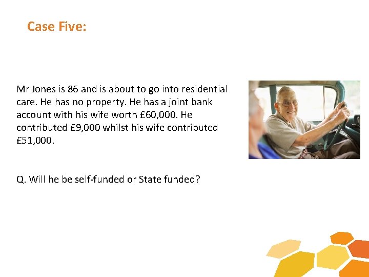 Case Five: Mr Jones is 86 and is about to go into residential care.