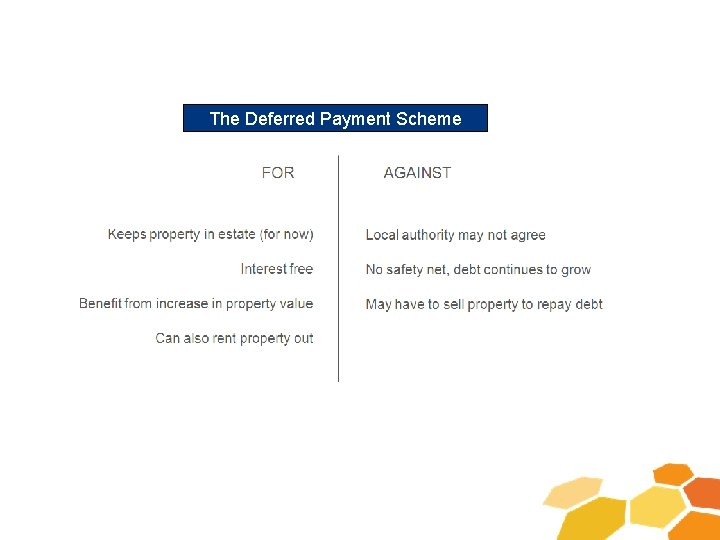 The Deferred Payment Scheme Does everybody have to pay for their Care? 