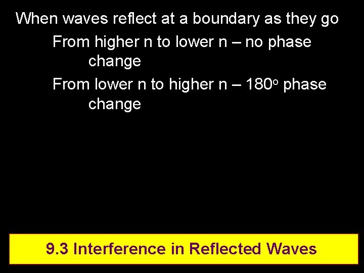 When waves reflect at a boundary as they go From higher n to lower